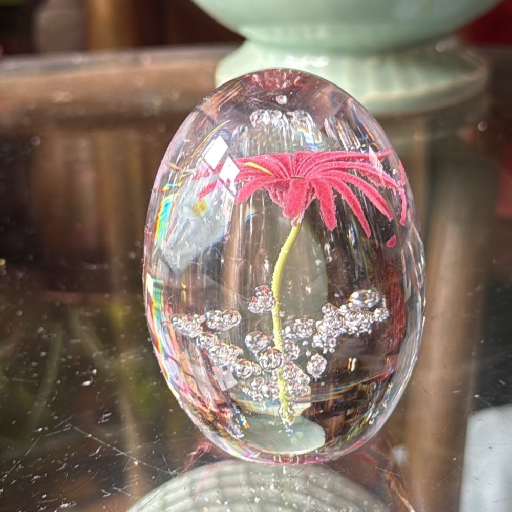 Daum France vintage art glass flower paperweight
